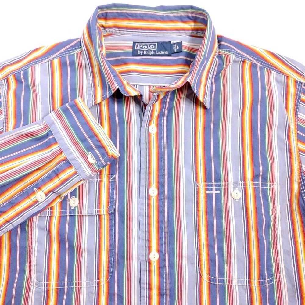 VTG Polo Ralph Lauren Mens Cotton Striped Long Sleeve Button Down Shirt Sz L EUC